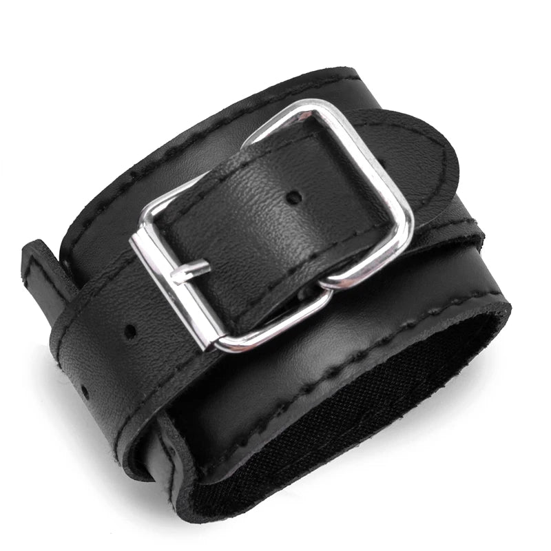 Leather Handcuffs with Chain – Padded Bondage Cuffs – view 8