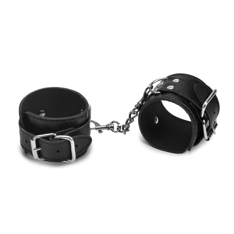 Leather Handcuffs with Chain – Padded Bondage Cuffs – view 7