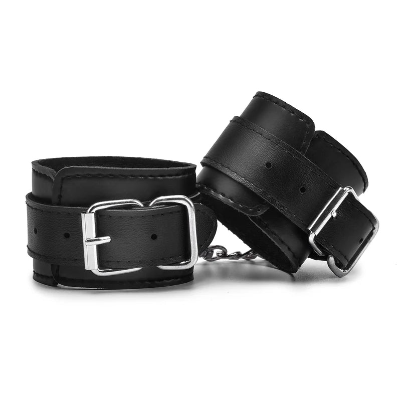 Leather Handcuffs with Chain – Padded Bondage Cuffs – view 5