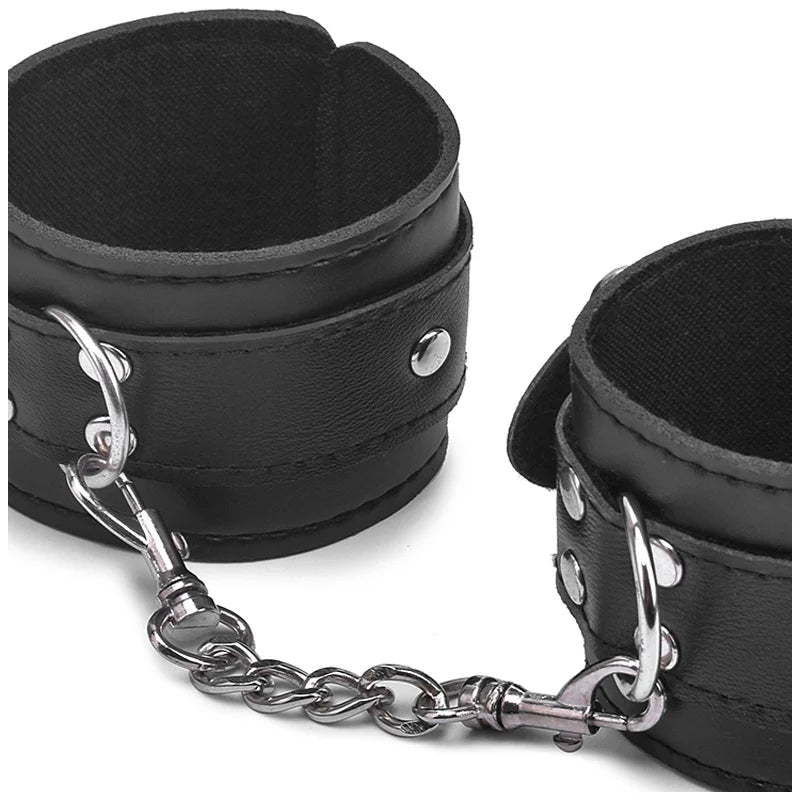 Leather Handcuffs with Chain – Padded Bondage Cuffs – view 4