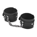 Leather Handcuffs with Chain – Padded Bondage Cuffs – view 1