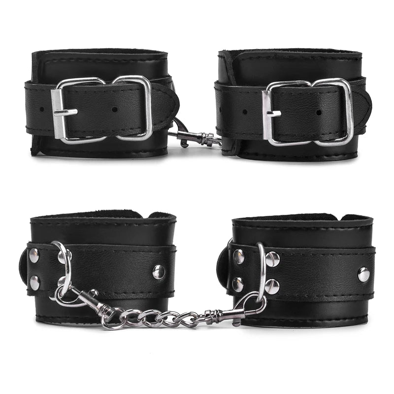 Leather Handcuffs with Chain – Padded Bondage Cuffs – view 3