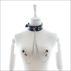 Leather Choker with Nipple Chain – Clip-On Chest Chain – view 10