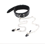 Choker with Nipple Clamps and Chain – Collar Set with Optional Whip – view 7