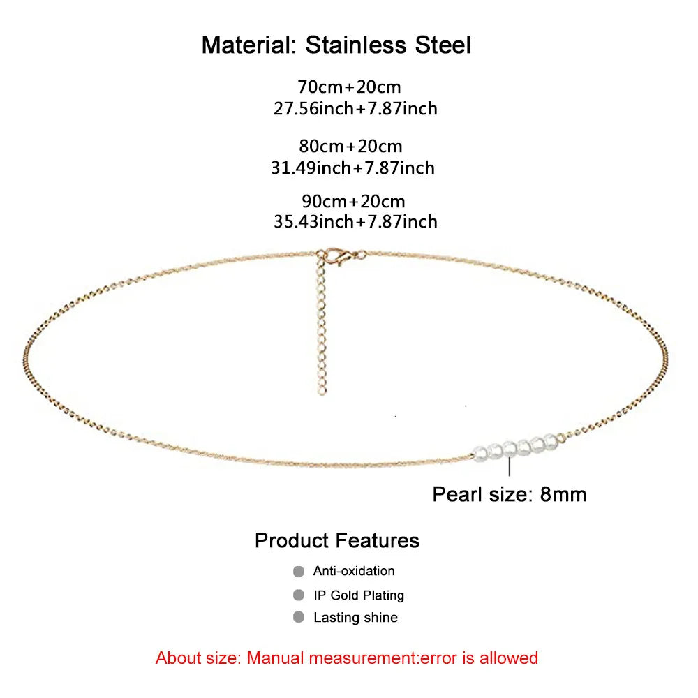 Crystal Waist Chain in Stainless Steel – Pearl or Crystal Drops – view 4