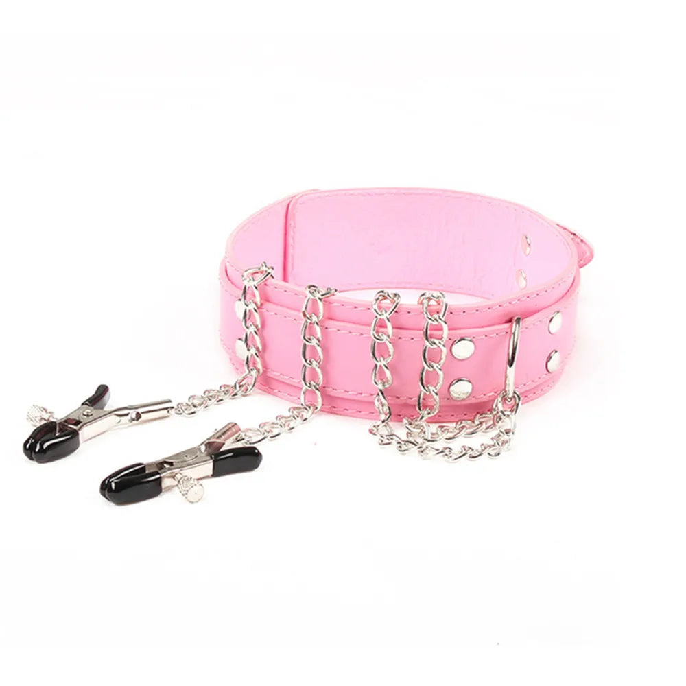 Choker with Nipple Clamps and Chain – Collar Set with Optional Whip – view 8