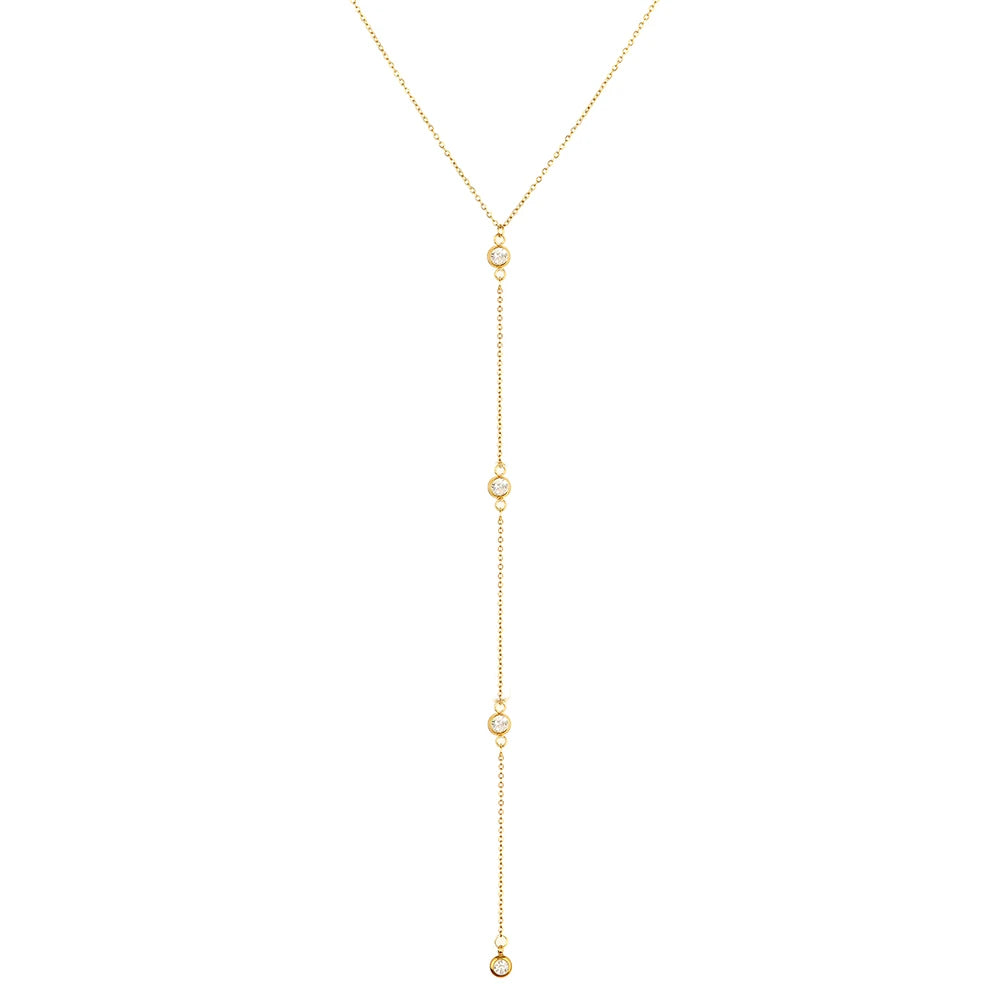 Long Crystal Belly Chain with Tassels – Stainless Steel – view 1
