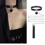 Leather Choker with Chain Leash – Heart, Bell or Spike Ring – view 8