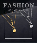 Padlock & Key Layered Choker Necklace – Stainless Steel – view 7