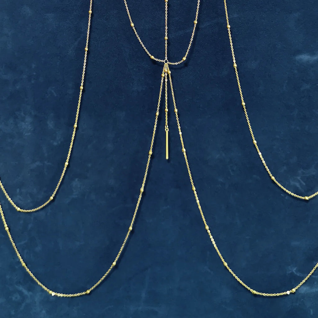 Multi-Layer Body Chain in Stainless Steel – Bead and Bar Links – view 3