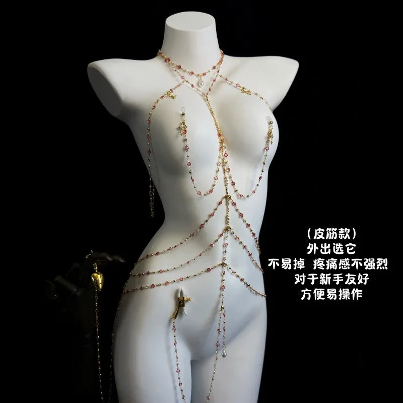 Rhinestone Body Chain Set with Collar and Nipple Clamps – view 22