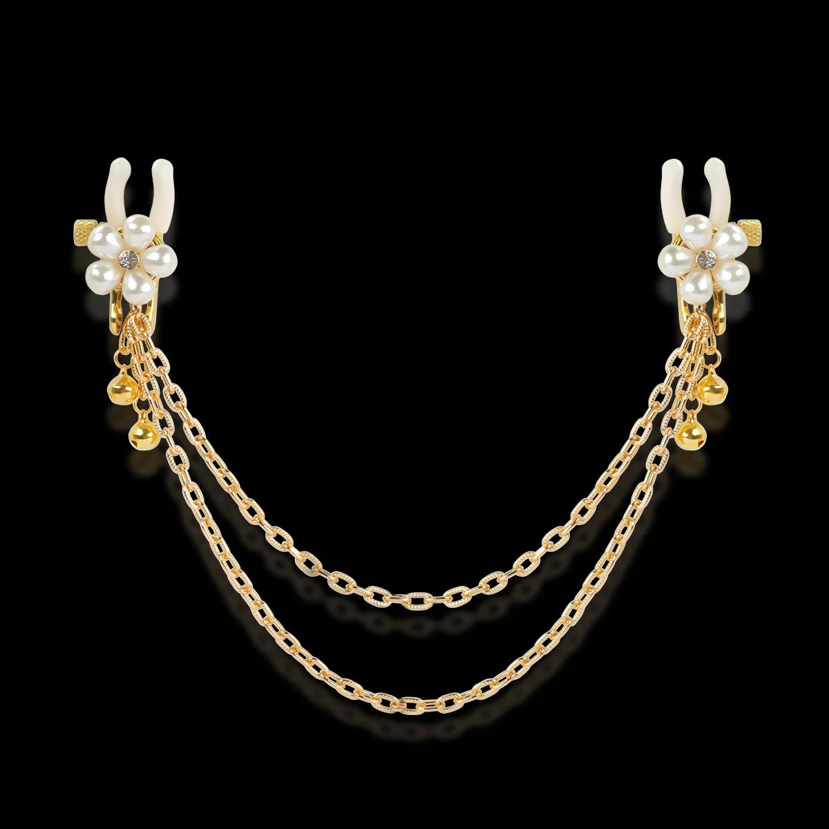 Pearl Petal Nipple Clamps – Gold, with Chain or Bells – view 20
