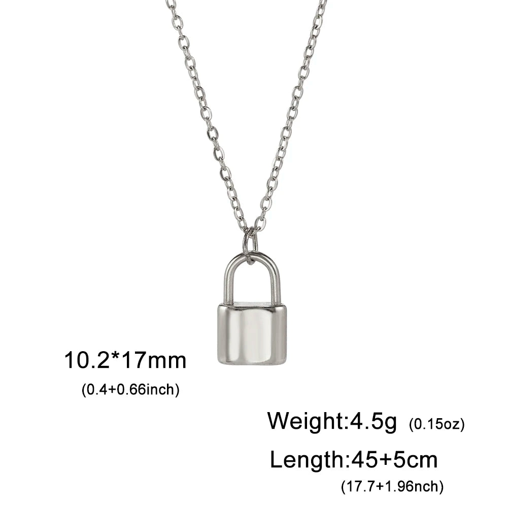 Padlock & Key Layered Choker Necklace – Stainless Steel – view 14
