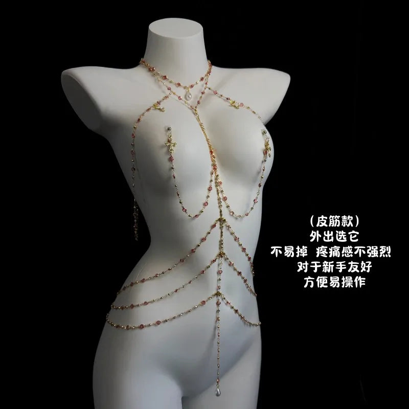 Rhinestone Body Chain Set with Collar and Nipple Clamps – view 24
