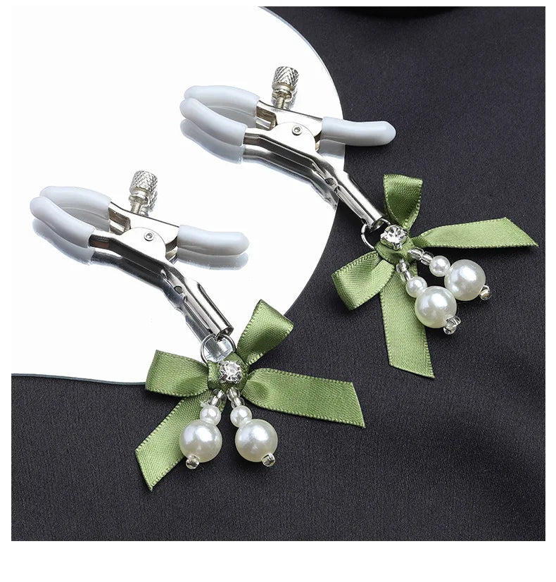 Pearl Bow Nipple Clamps with Small Bell – view 14