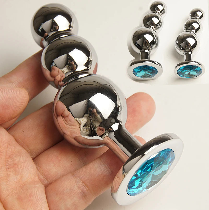 Beaded Jewel Plug with 3 Graduated Beads – Curved Metal Trainer – view 6