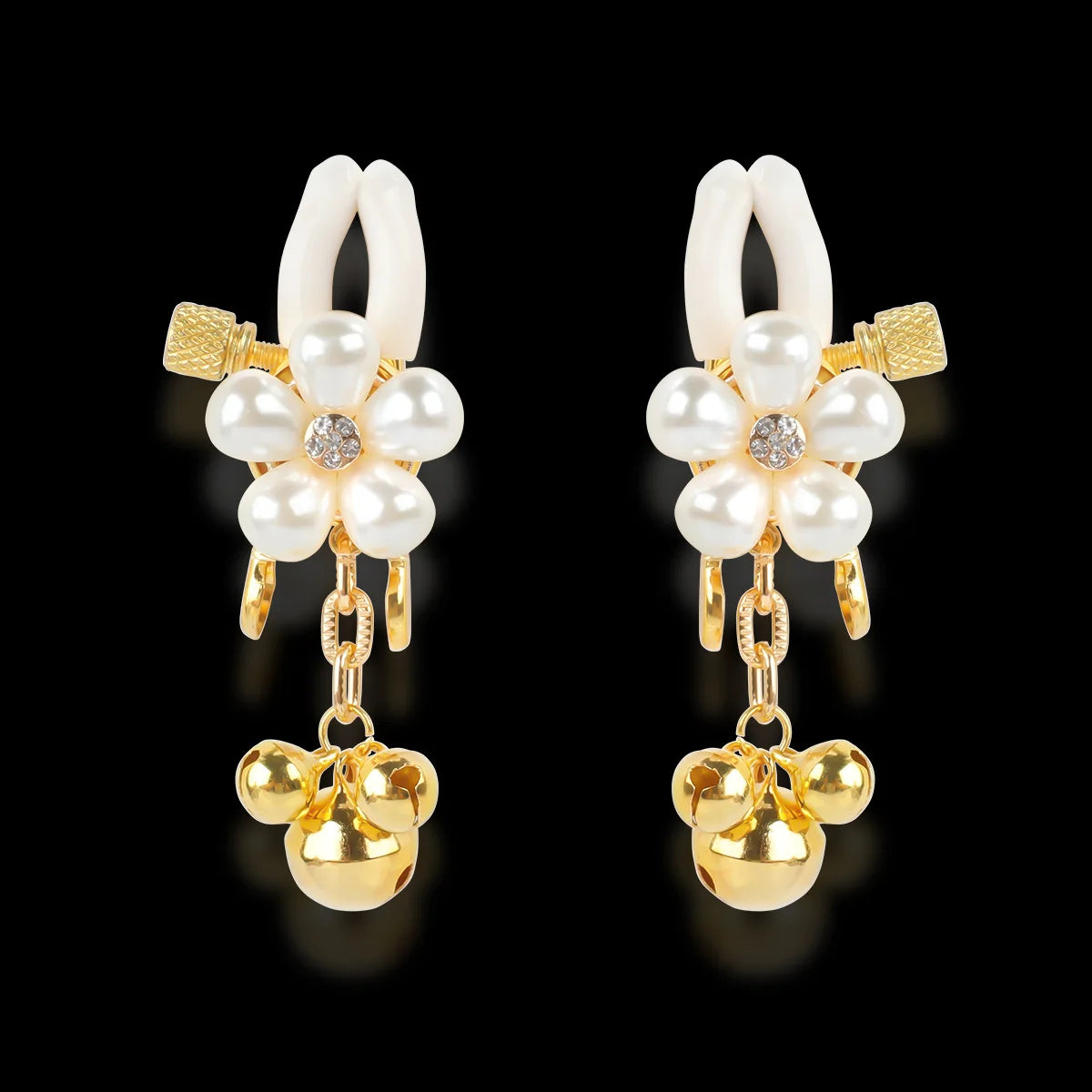 Pearl Petal Nipple Clamps – Gold, with Chain or Bells – view 21