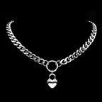 Heart Padlock Necklace – Stainless Steel Cuban Chain Choker – view 3