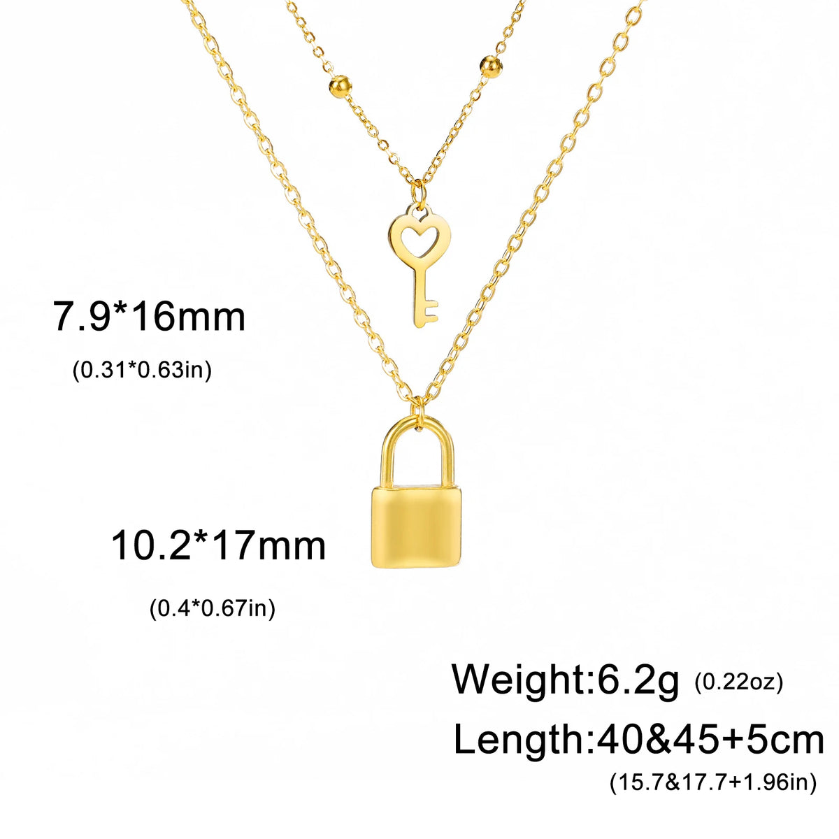 Padlock & Key Layered Choker Necklace – Stainless Steel – view 16