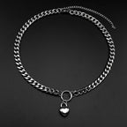 Heart Padlock Necklace – Stainless Steel Cuban Chain Choker – view 1