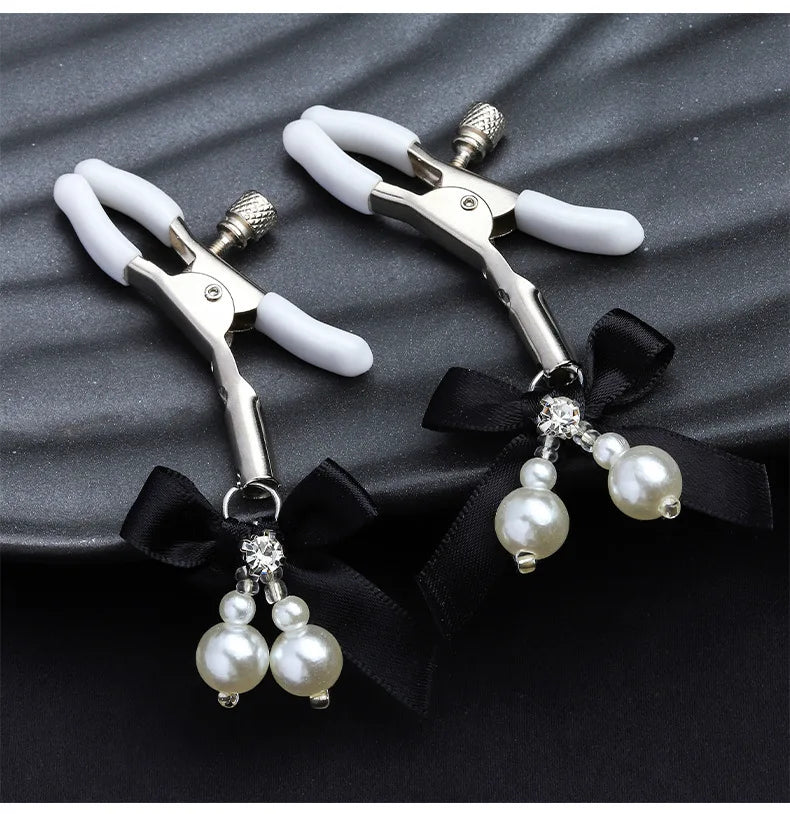 Pearl Bow Nipple Clamps with Small Bell – view 13