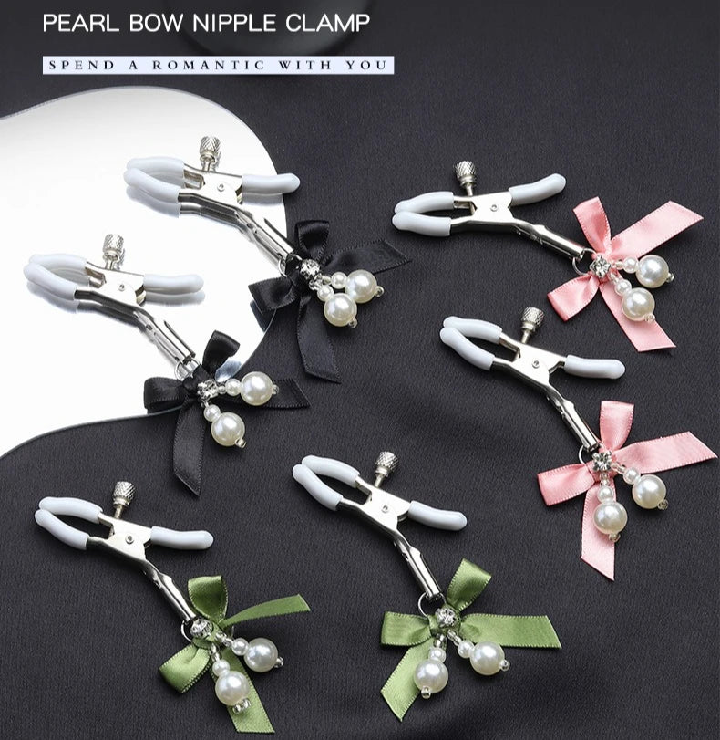 Pearl Bow Nipple Clamps with Small Bell – view 5