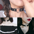 Leather Choker with Chain Leash – Heart, Bell or Spike Ring – view 5