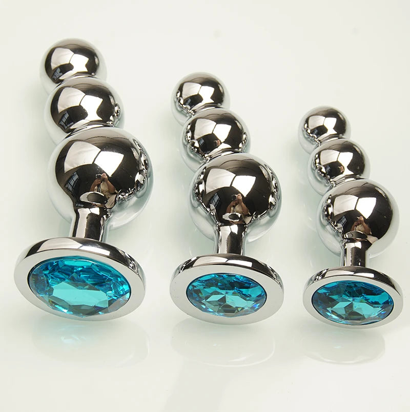 Beaded Jewel Plug with 3 Graduated Beads – Curved Metal Trainer – view 5