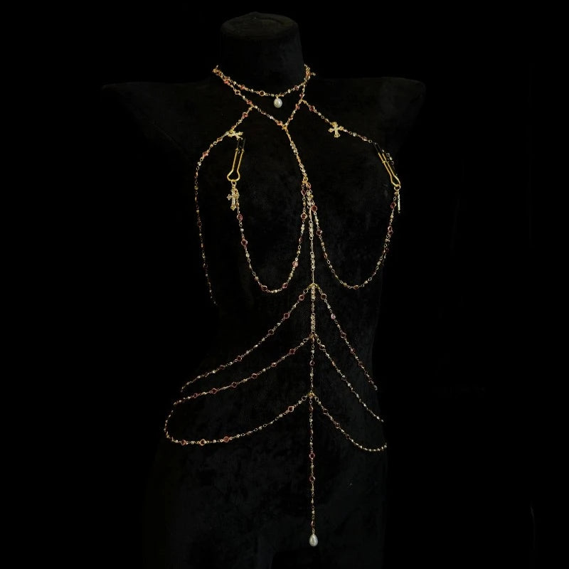 Rhinestone Body Chain Set with Collar and Nipple Clamps – view 8