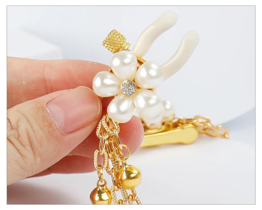 Pearl Petal Nipple Clamps – Gold, with Chain or Bells – view 17