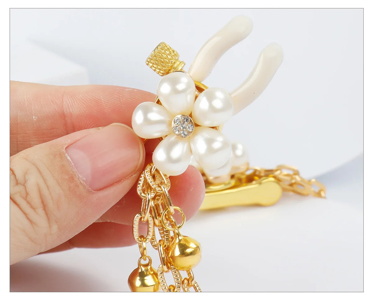 Pearl Petal Nipple Clamps – Gold, with Chain or Bells – view 17
