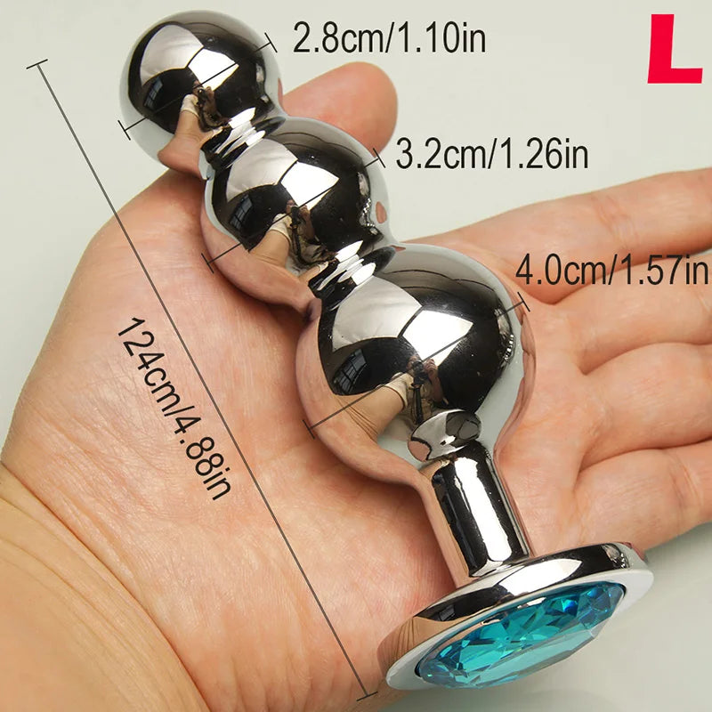 Beaded Jewel Plug with 3 Graduated Beads – Curved Metal Trainer – view 11