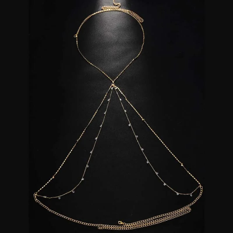 Rhinestone Tassel Chest Chain – Multi-Layer, Gold or Silver – view 6
