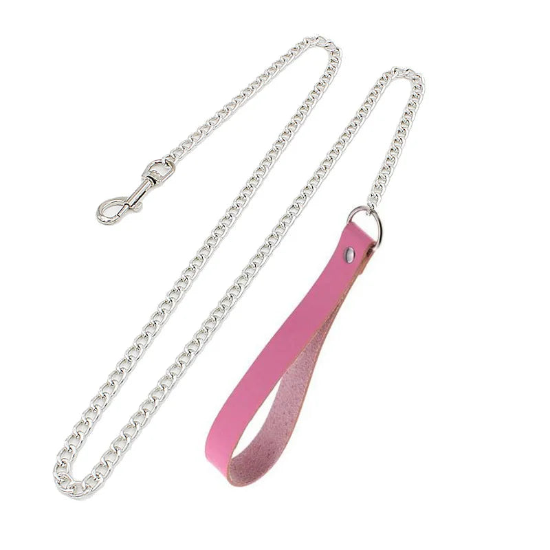 Leather Choker with Chain Leash – Heart, Bell or Spike Ring – view 16