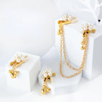 Pearl Petal Nipple Clamps – Gold, with Chain or Bells – view 1