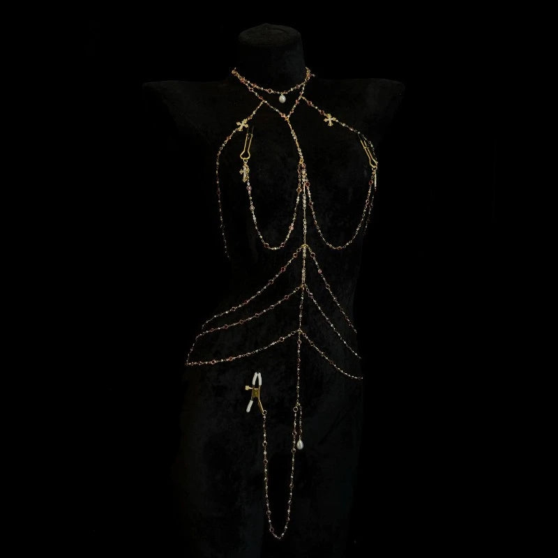 Rhinestone Body Chain Set with Collar and Nipple Clamps – view 10