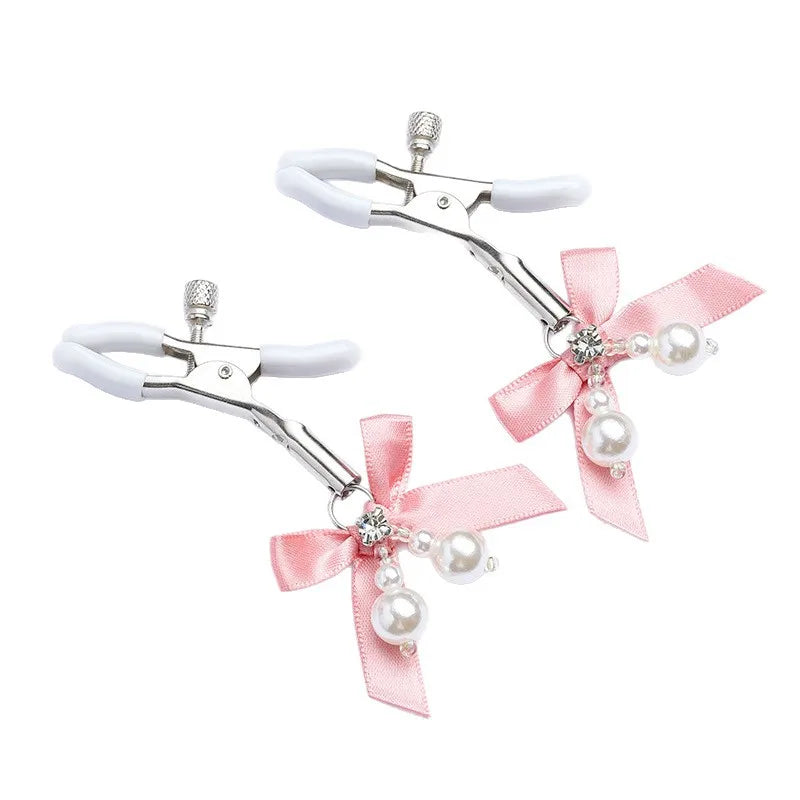 Pearl Bow Nipple Clamps with Small Bell – view 1