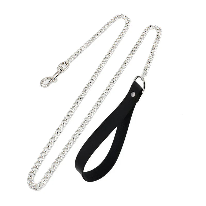 Leather Choker with Chain Leash – Heart, Bell or Spike Ring – view 22