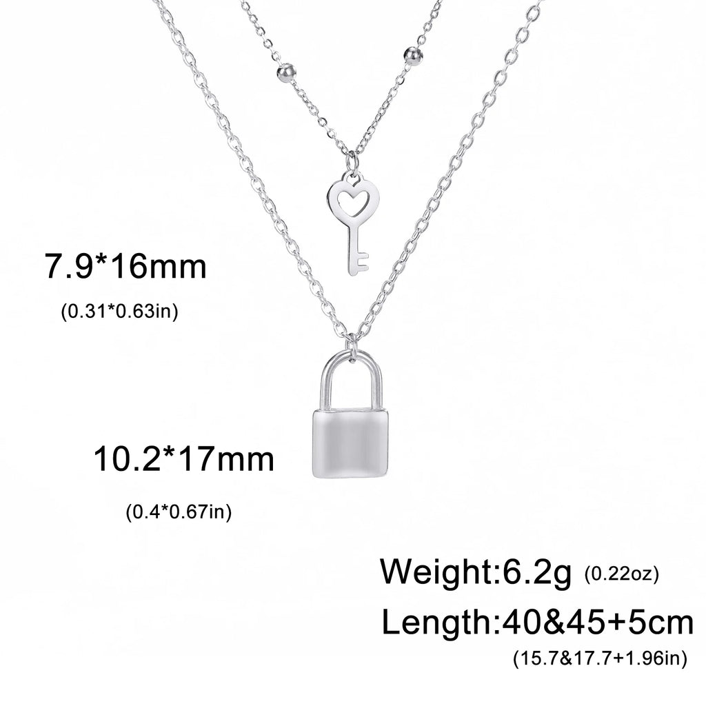 Padlock & Key Layered Choker Necklace – Stainless Steel – view 6