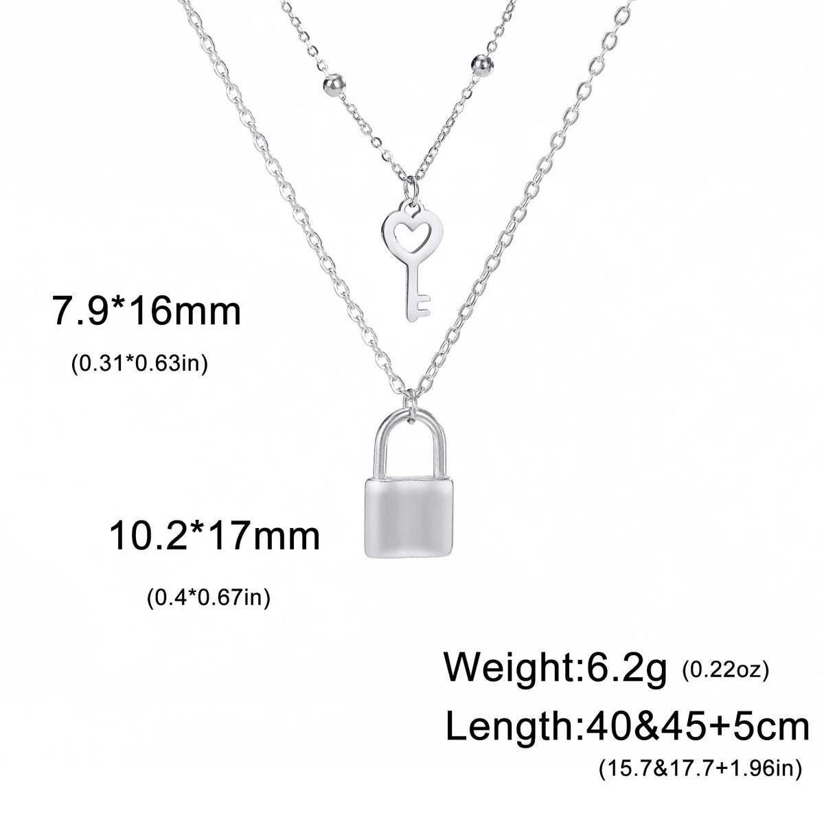 Padlock & Key Layered Choker Necklace – Stainless Steel – view 6