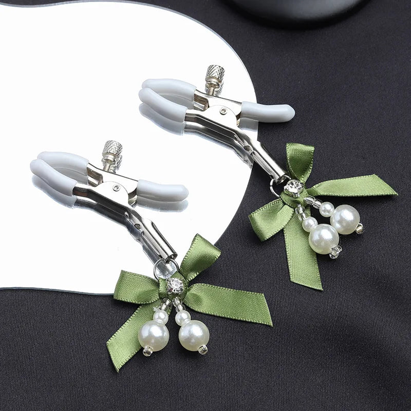 Pearl Bow Nipple Clamps with Small Bell – view 15