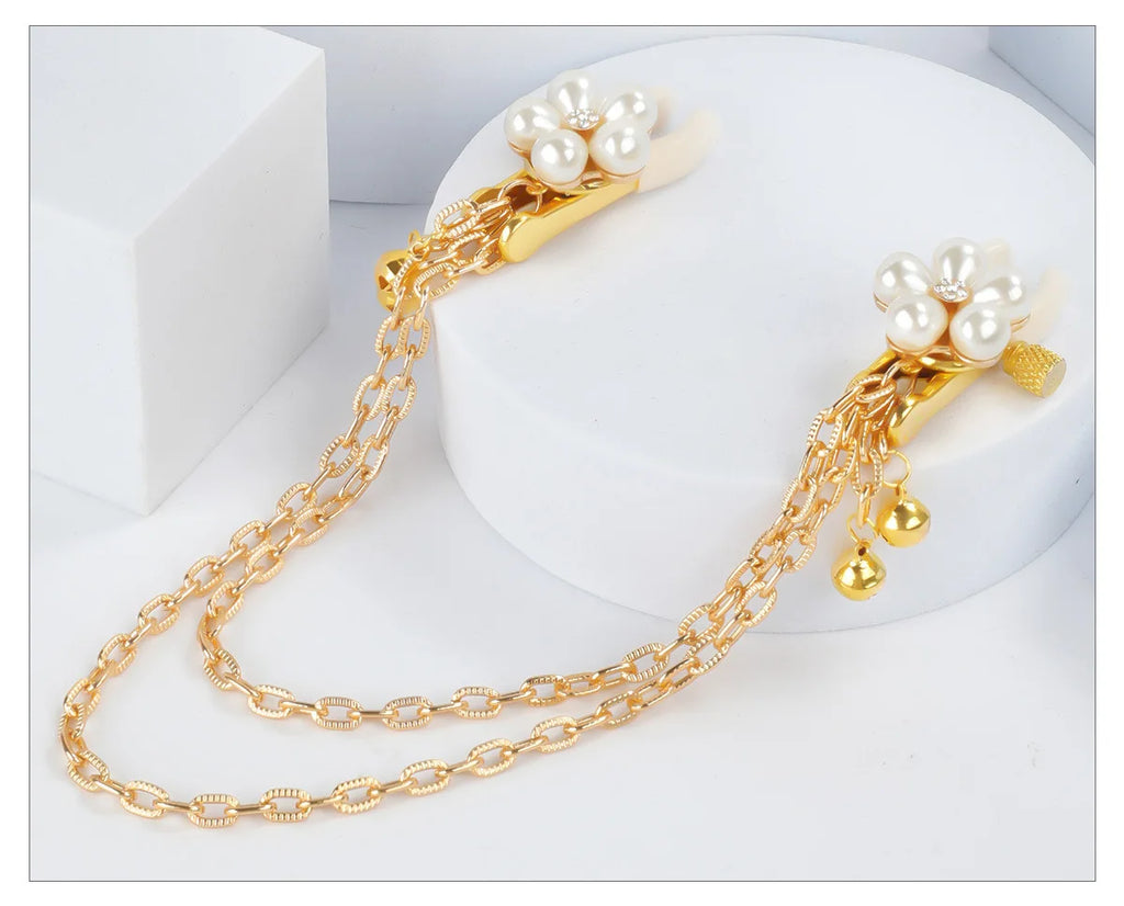 Pearl Petal Nipple Clamps – Gold, with Chain or Bells – view 16
