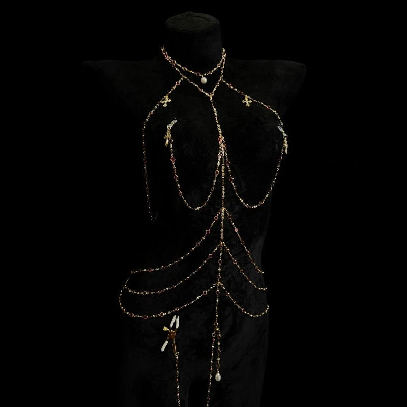 Rhinestone Body Chain Set with Collar and Nipple Clamps – view 12