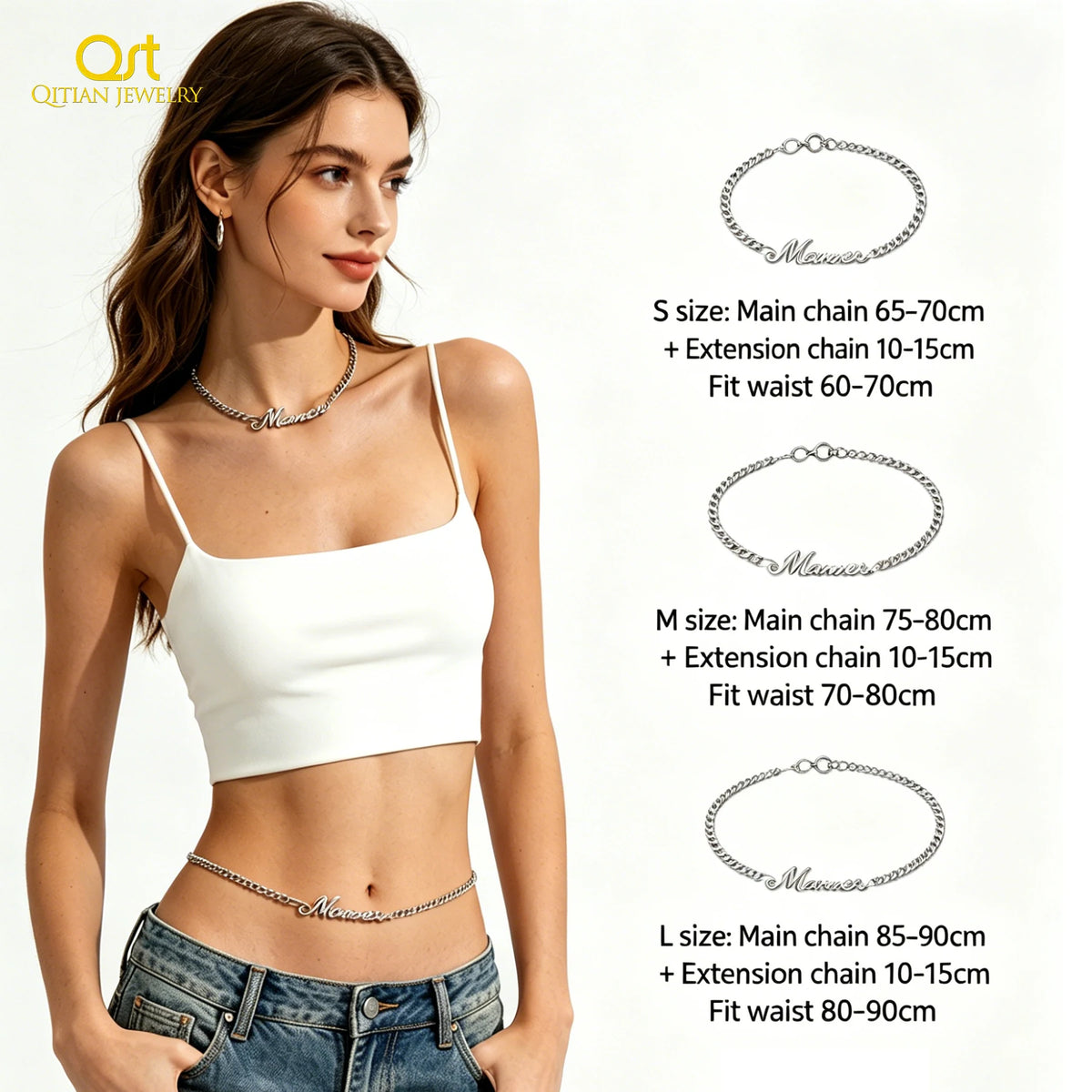 Custom Name Waist Chain – 18k Gold Plated Stainless Steel – view 5