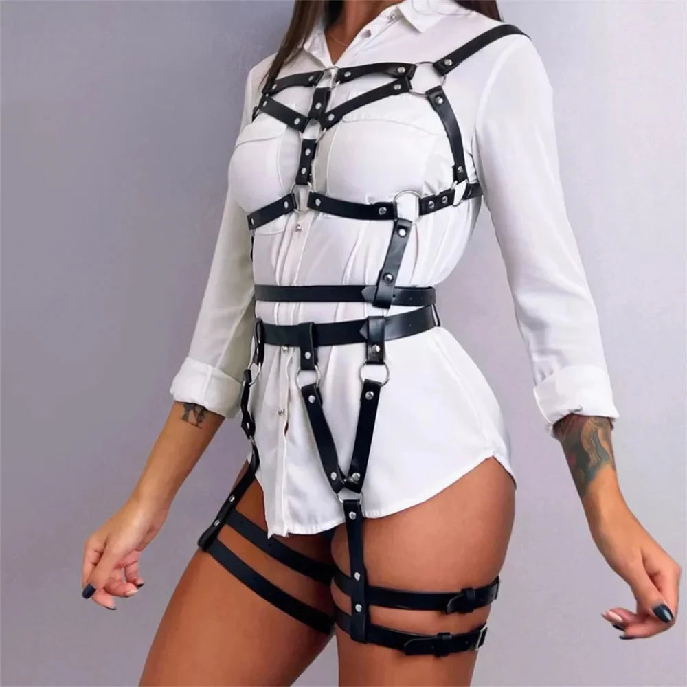 Leather Body Harness Set – Bra Harness and Leg Harness – view 13