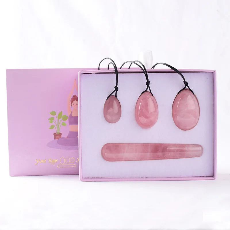 Rose Quartz Yoni Egg Set with Jade and Obsidian – view 26