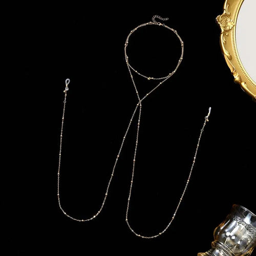 Beaded Chest Chain with Tassels – Gold Tone – view 2