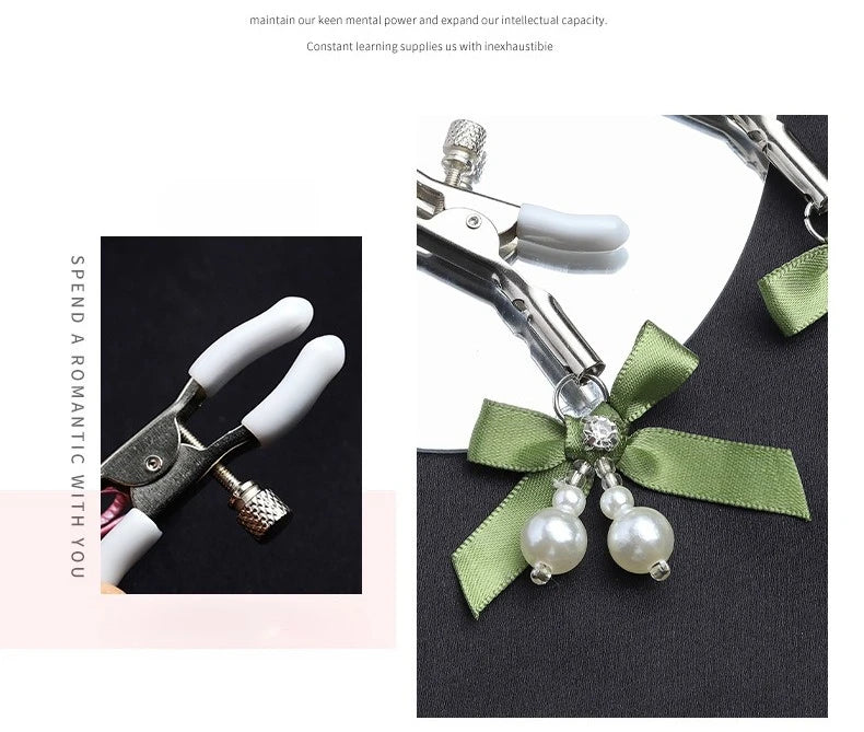 Pearl Bow Nipple Clamps with Small Bell – view 8