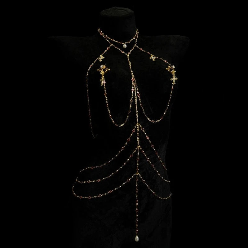Rhinestone Body Chain Set with Collar and Nipple Clamps – view 6