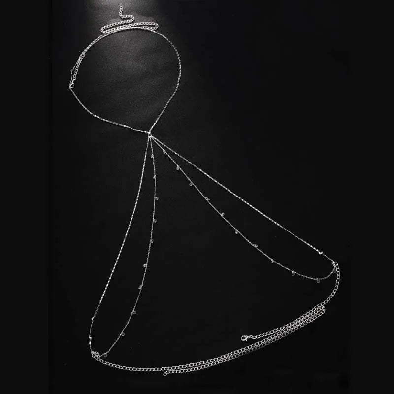 Rhinestone Tassel Chest Chain – Multi-Layer, Gold or Silver – view 7